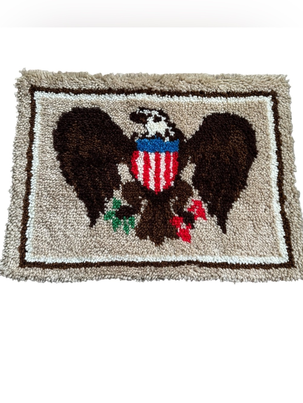 Vintage Eagle Latch Hook Rug/Wall Hanging USA Patriotic Completed